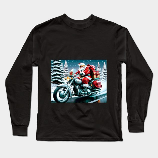 Santa on a Motorcycle Long Sleeve T-Shirt by rturnbow